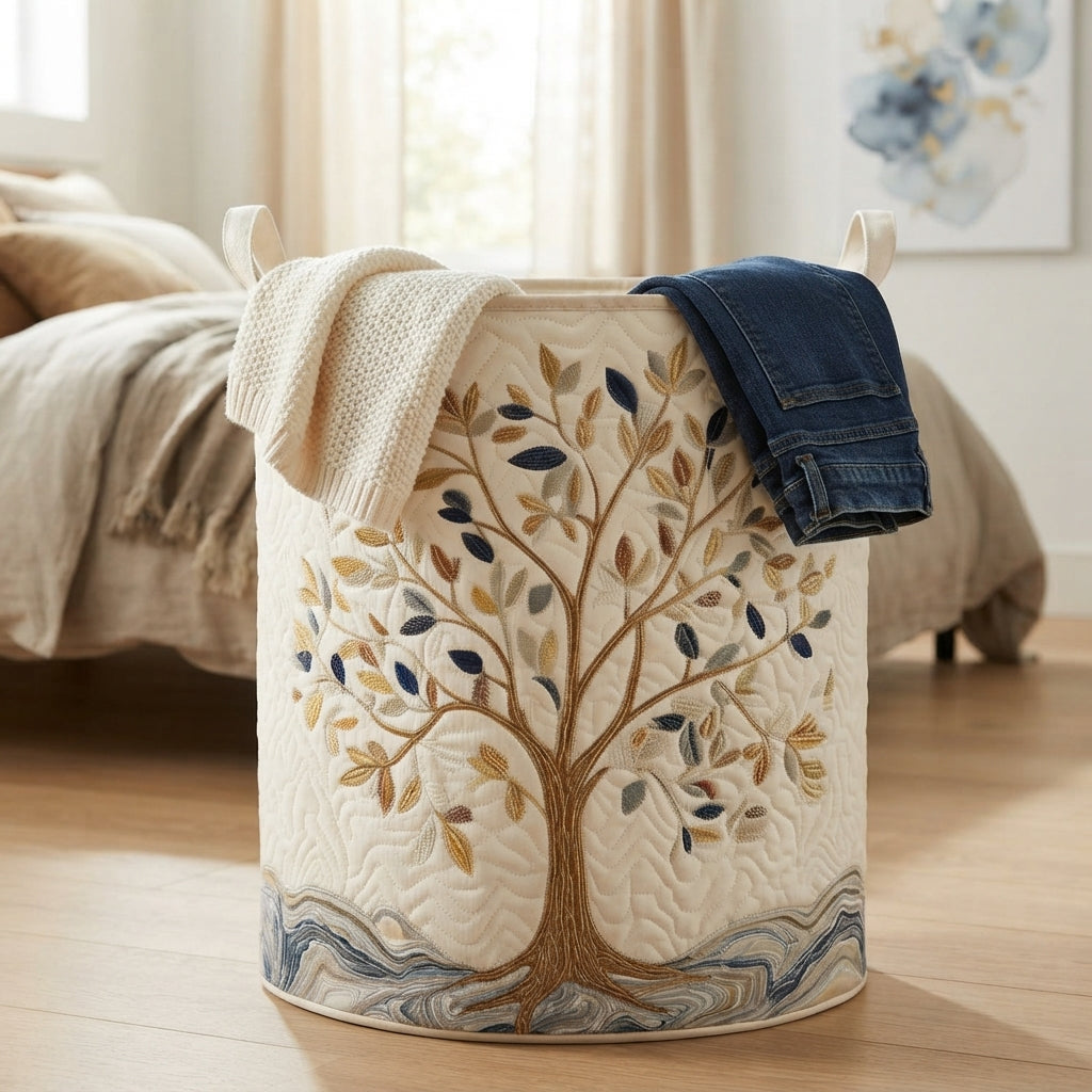 Quilted Floral Laundry Basket, Self-Standing with Sturdy Handles 4