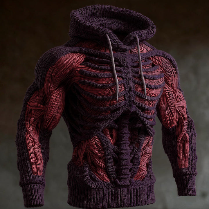 Men's Halloween Knit Hoodie with 3D Skeleton Design, Long Sleeve 4