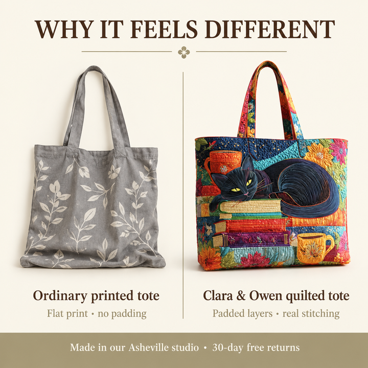 Black Cat with Books & Cups Padded Quilted Tote Bag 4
