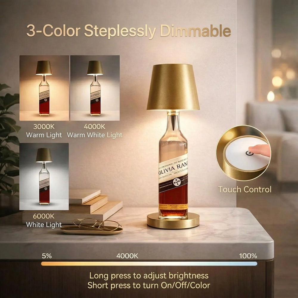Cordless Bottle Lamp, Rechargeable LED Table Light That Fits on Any Bottle 2