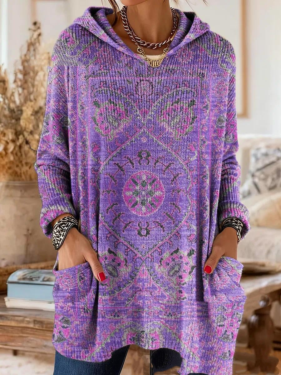 Bohemian Print Hooded Tunic Top with Relaxed Fit and Long Sleeves 2