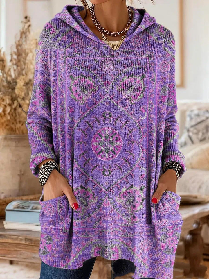 Bohemian Print Hooded Tunic Top with Relaxed Fit and Long Sleeves 2