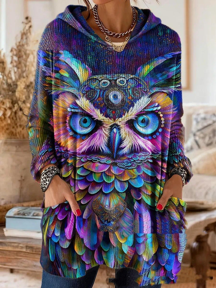 Bohemian Print Hooded Tunic Top with Relaxed Fit and Long Sleeves 3