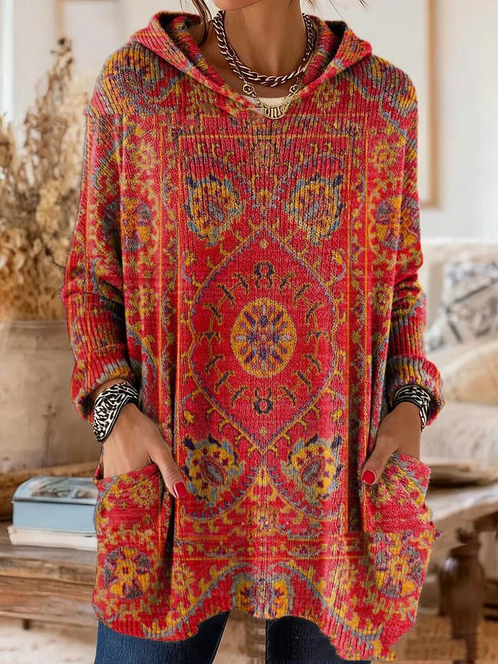 Bohemian Print Hooded Tunic Top with Relaxed Fit and Long Sleeves 4