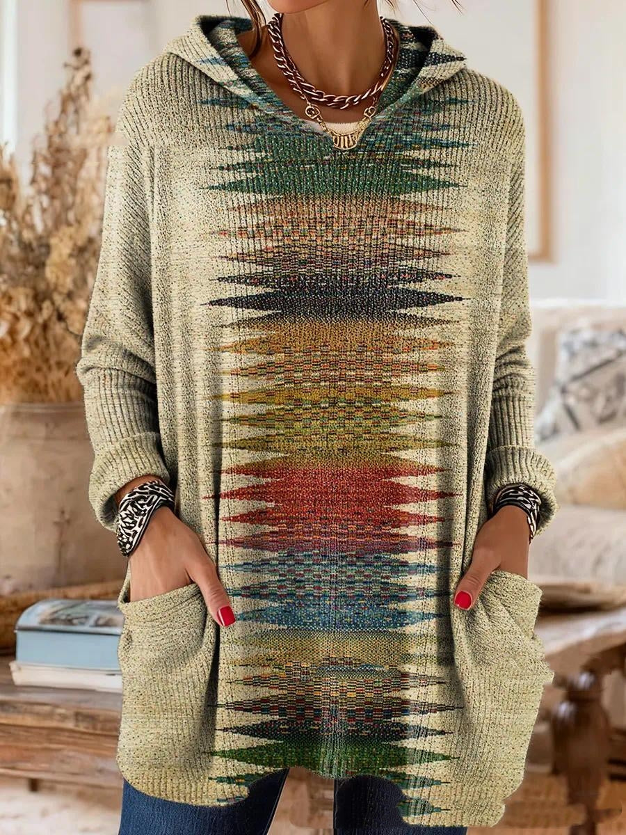 Bohemian Print Hooded Tunic Top with Relaxed Fit and Long Sleeves 5