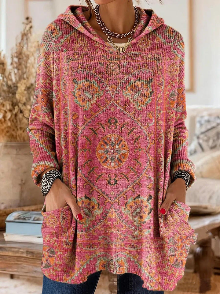 Bohemian Print Hooded Tunic Top with Relaxed Fit and Long Sleeves 6