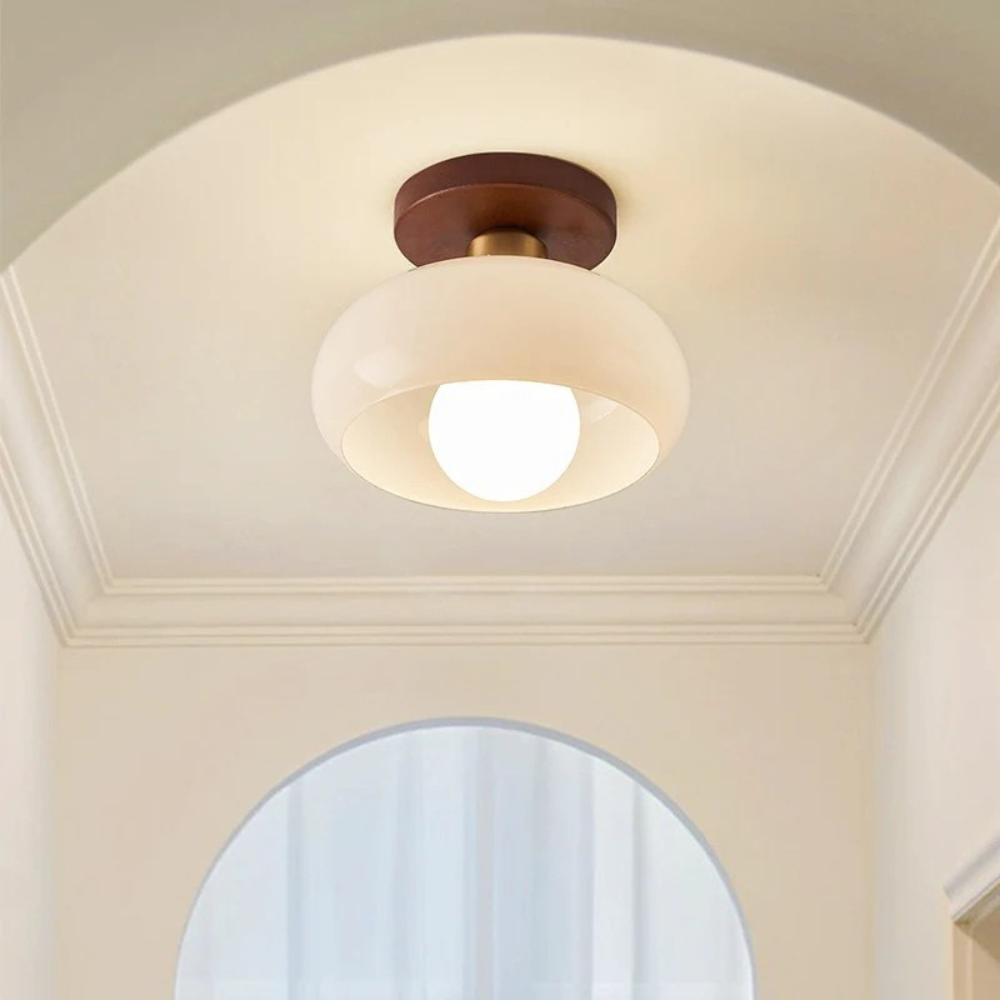 Cream Glass Flush Mount Ceiling Light in Bauhaus Style 3