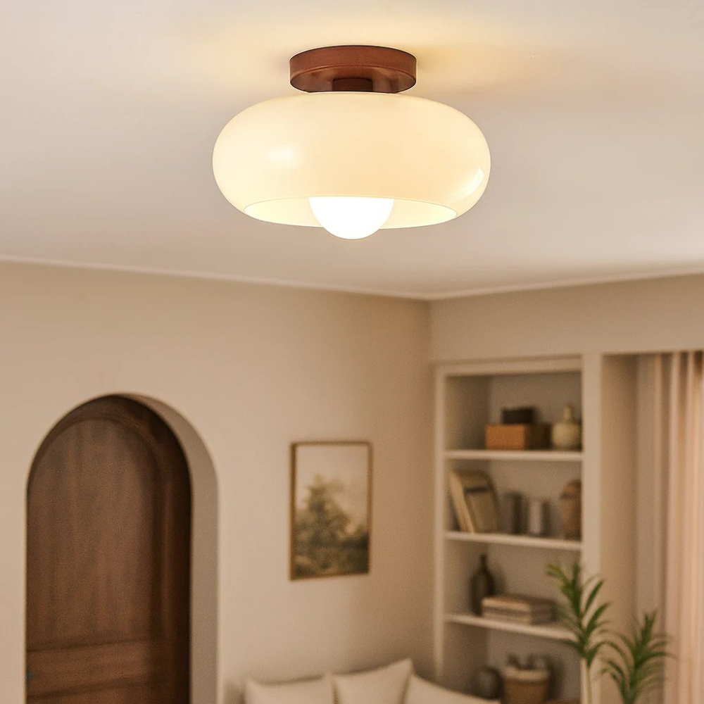 Cream Glass Flush Mount Ceiling Light in Bauhaus Style 1