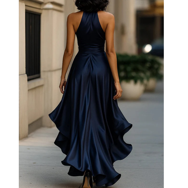 Women's Halter Maxi Dress with Draped Bodice and Cascading Ruffle Hem 8