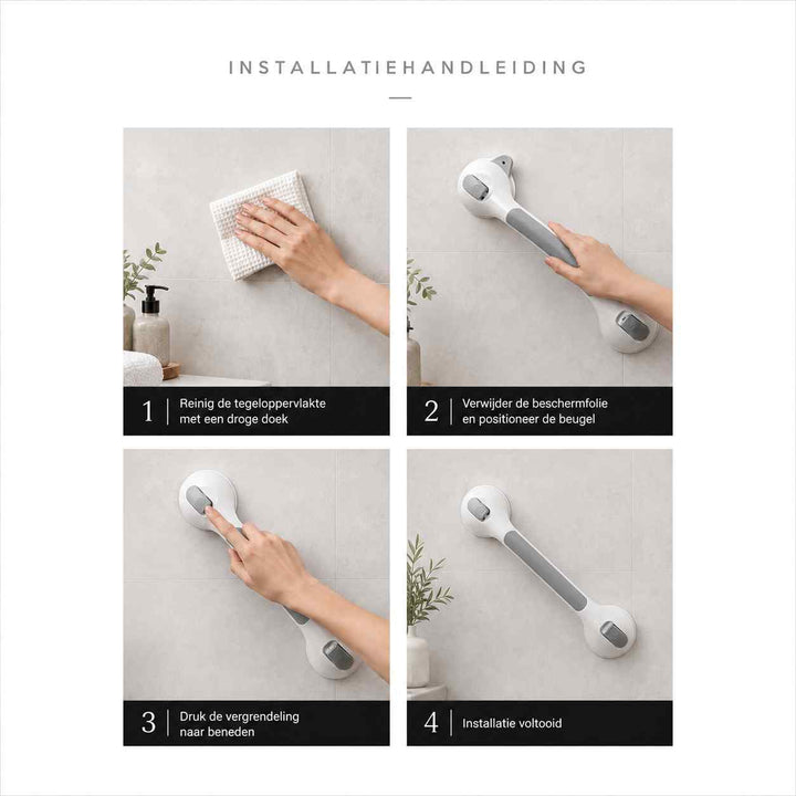 Suction Shower Grab Bar, No-Drill Bathroom Safety Handle, 15.7 in 6