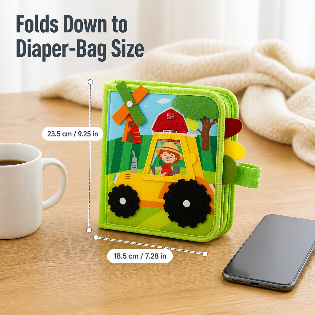 Felt Farm Quiet Book for Toddlers with Zippers, Lacing, Velcro Animals & Finger Puppets 8
