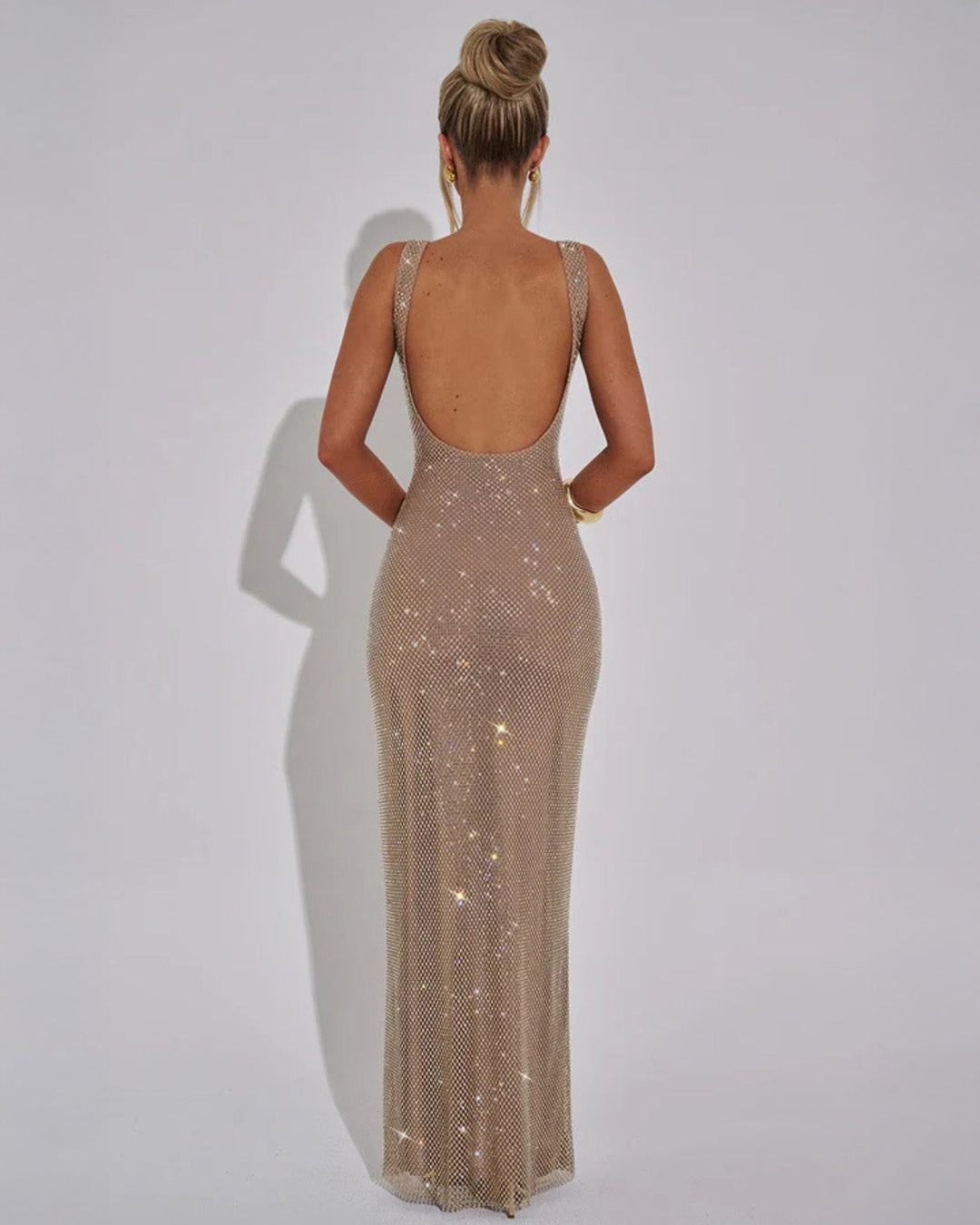 Rhinestone Square Neck Maxi Dress - Bodycon Evening Gown 4