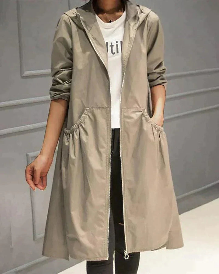 Waterproof Mid-Length Women's Raincoat with Adjustable Hood 2