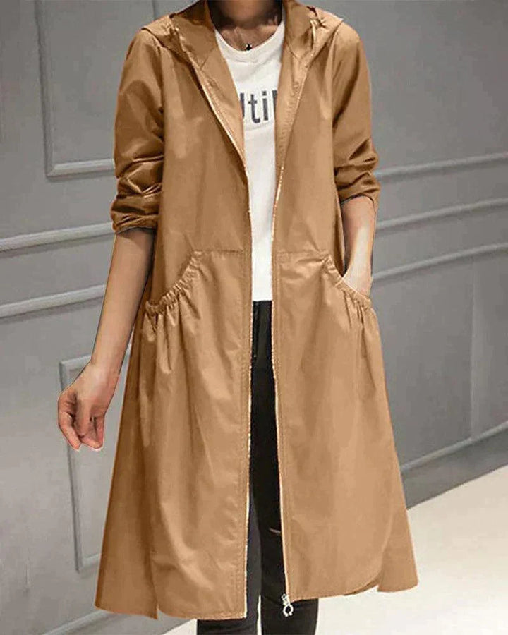 Waterproof Mid-Length Women's Raincoat with Adjustable Hood 3