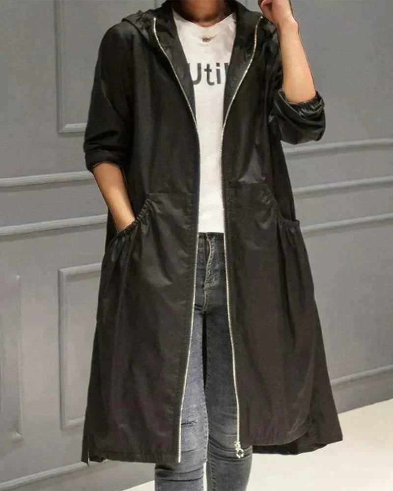 Waterproof Mid-Length Women's Raincoat with Adjustable Hood 4