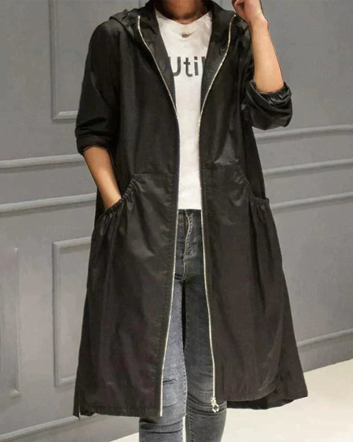 Waterproof Mid-Length Women's Raincoat with Adjustable Hood 4