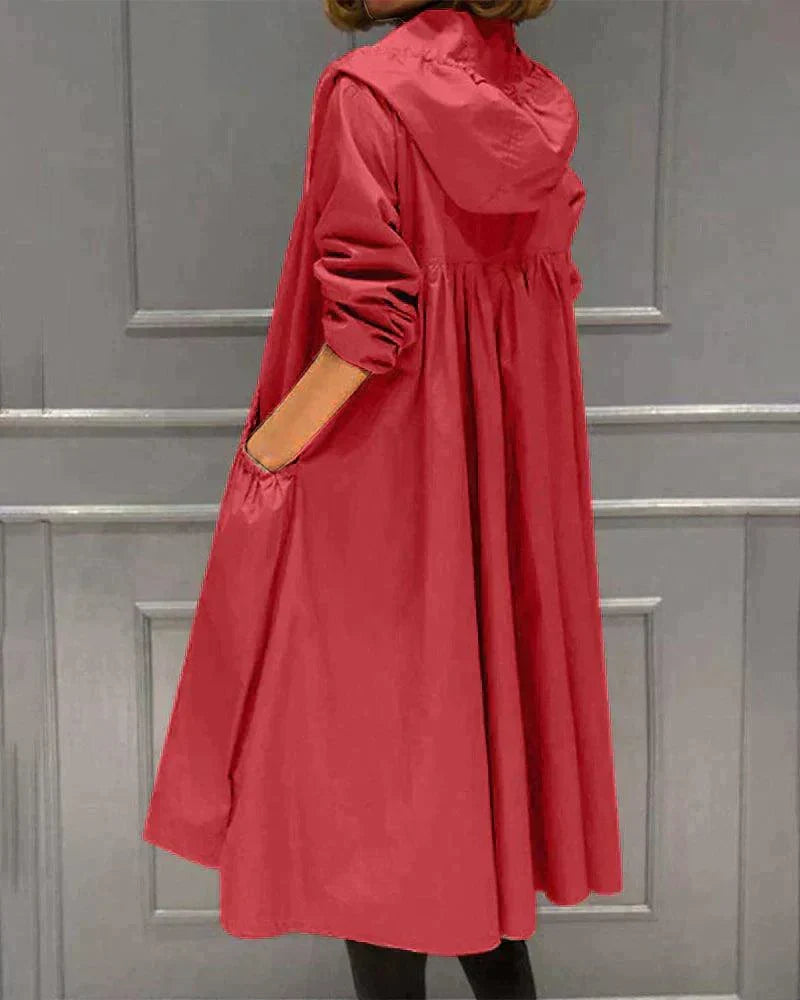 Waterproof Mid-Length Women's Raincoat with Adjustable Hood 5