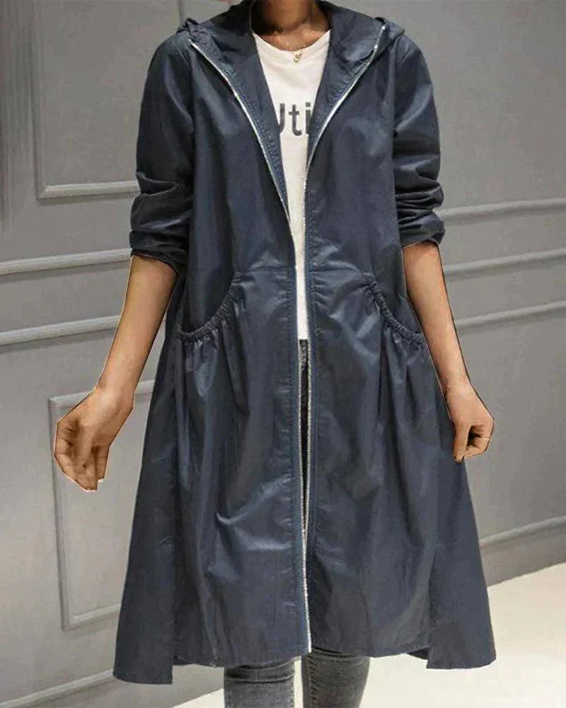 Waterproof Mid-Length Women's Raincoat with Adjustable Hood 6