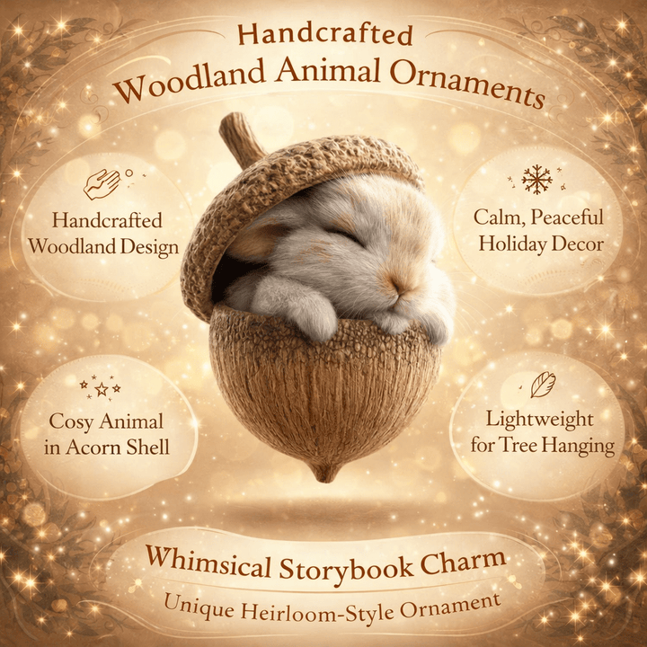 Woodland Animal Acorn Christmas Tree Ornaments, Handcrafted Rustic Holiday Decor 7