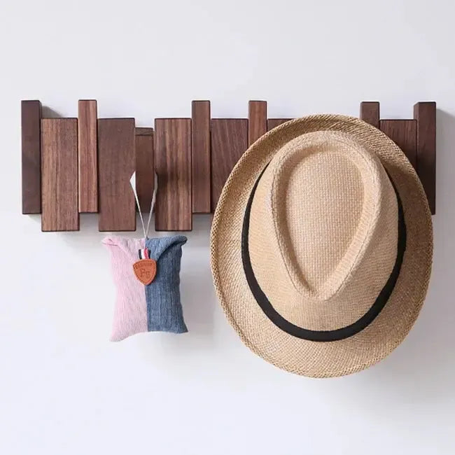 Handmade Wooden Coat Rack with Foldable Magnetic Hooks 2