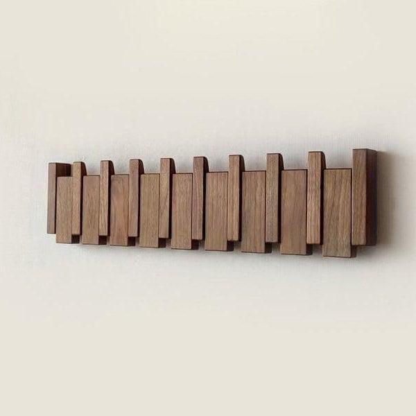 Handmade Wooden Coat Rack with Foldable Magnetic Hooks 4
