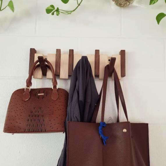 Handmade Wooden Coat Rack with Foldable Magnetic Hooks 3