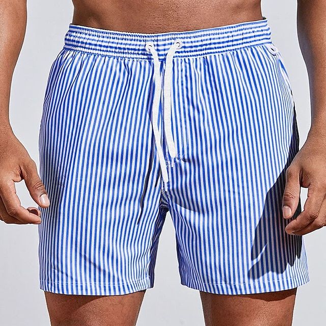 Men's Striped Swim Shorts with Drawstring Waist 8