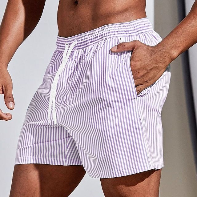 Men's Striped Swim Shorts with Drawstring Waist 5