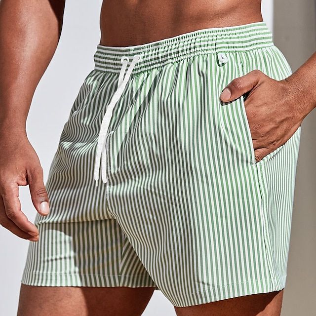 Men's Striped Swim Shorts with Drawstring Waist 12