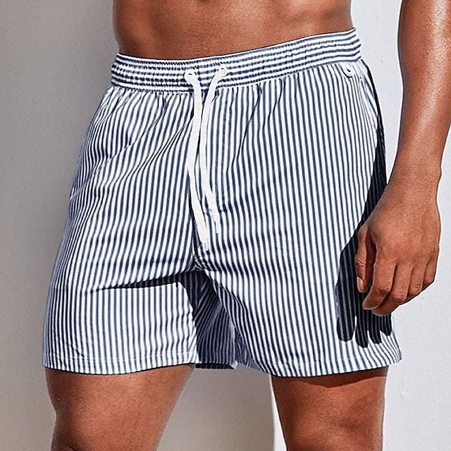 Men's Striped Swim Shorts with Drawstring Waist 13