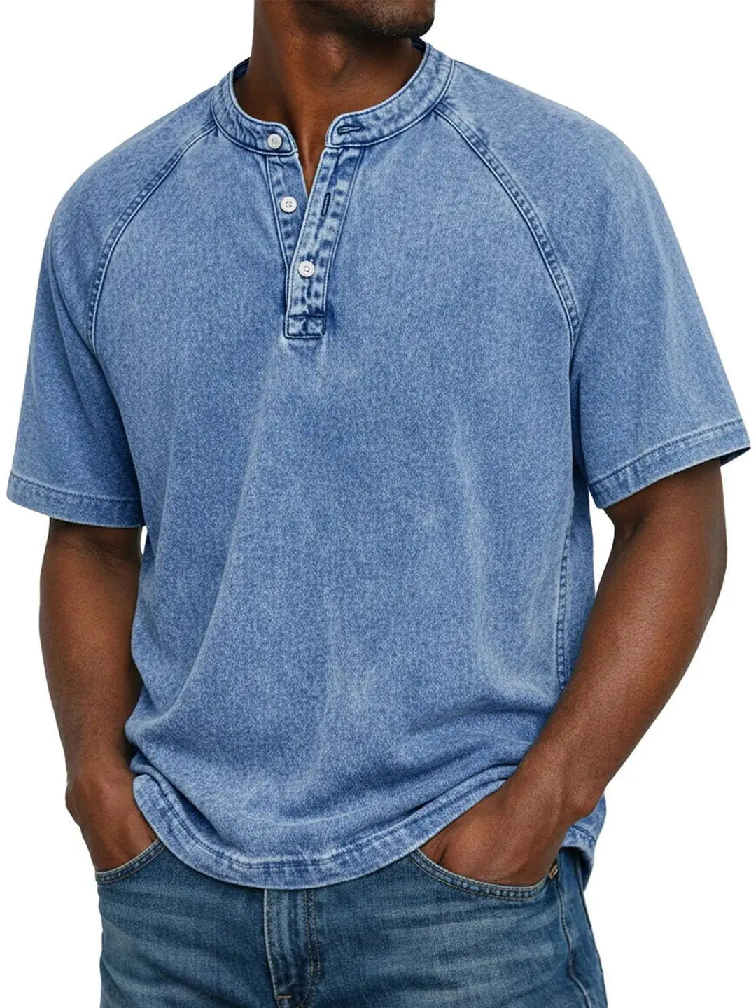 Men's Washed Henley Short Sleeve Casual T-Shirt with Raglan Sleeves 2