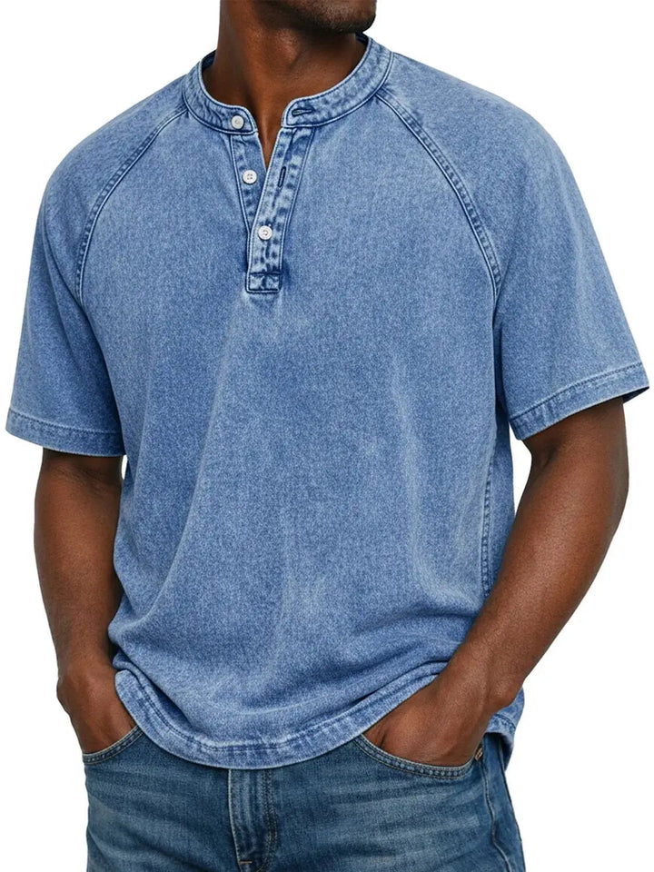 Men's Washed Henley Short Sleeve Casual T-Shirt with Raglan Sleeves 2