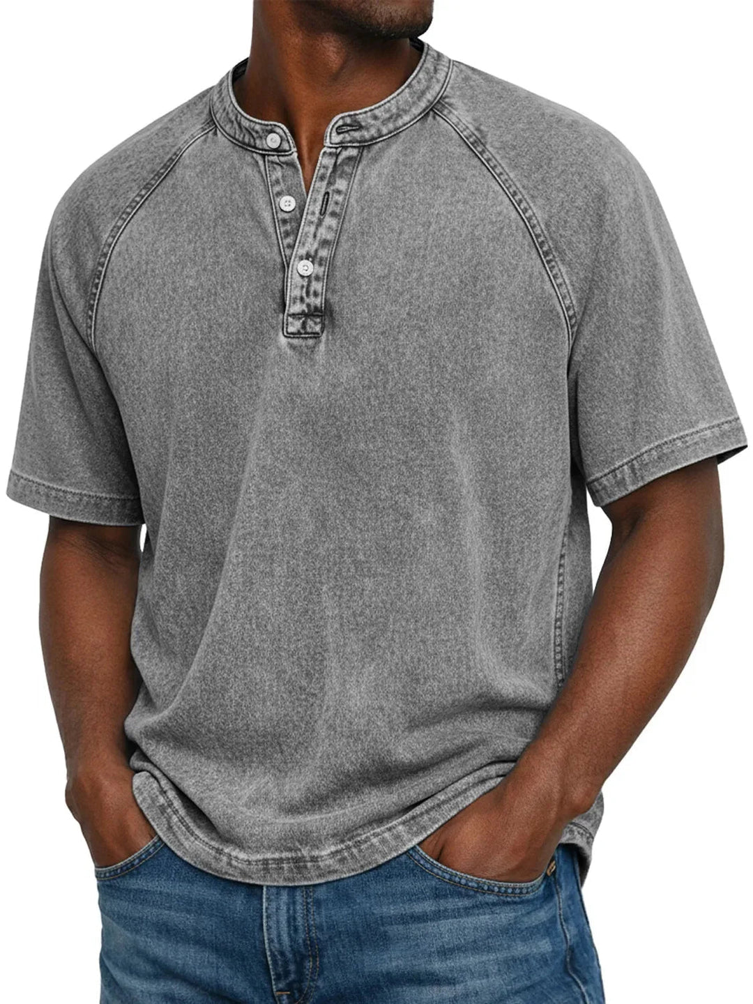 Men's Washed Henley Short Sleeve Casual T-Shirt with Raglan Sleeves 4