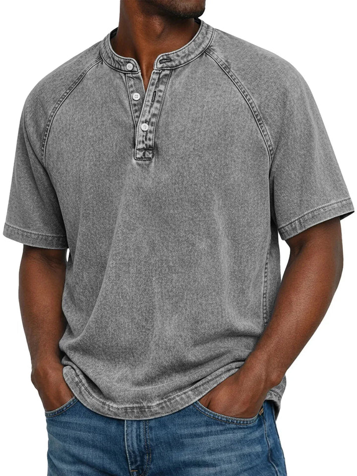 Men's Washed Henley Short Sleeve Casual T-Shirt with Raglan Sleeves 4