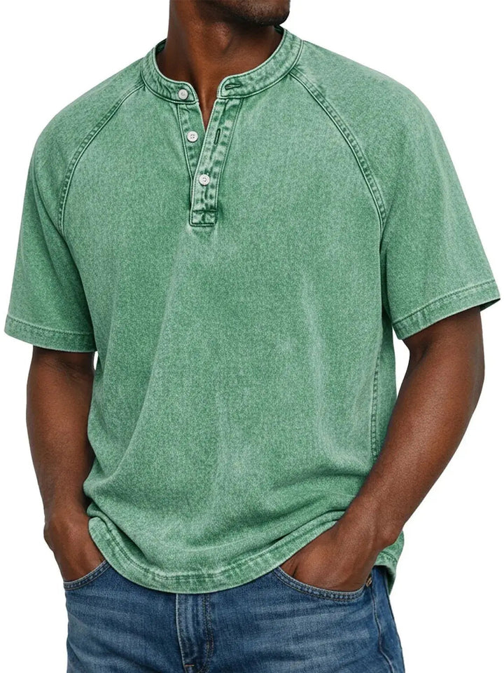 Men's Washed Henley Short Sleeve Casual T-Shirt with Raglan Sleeves 6