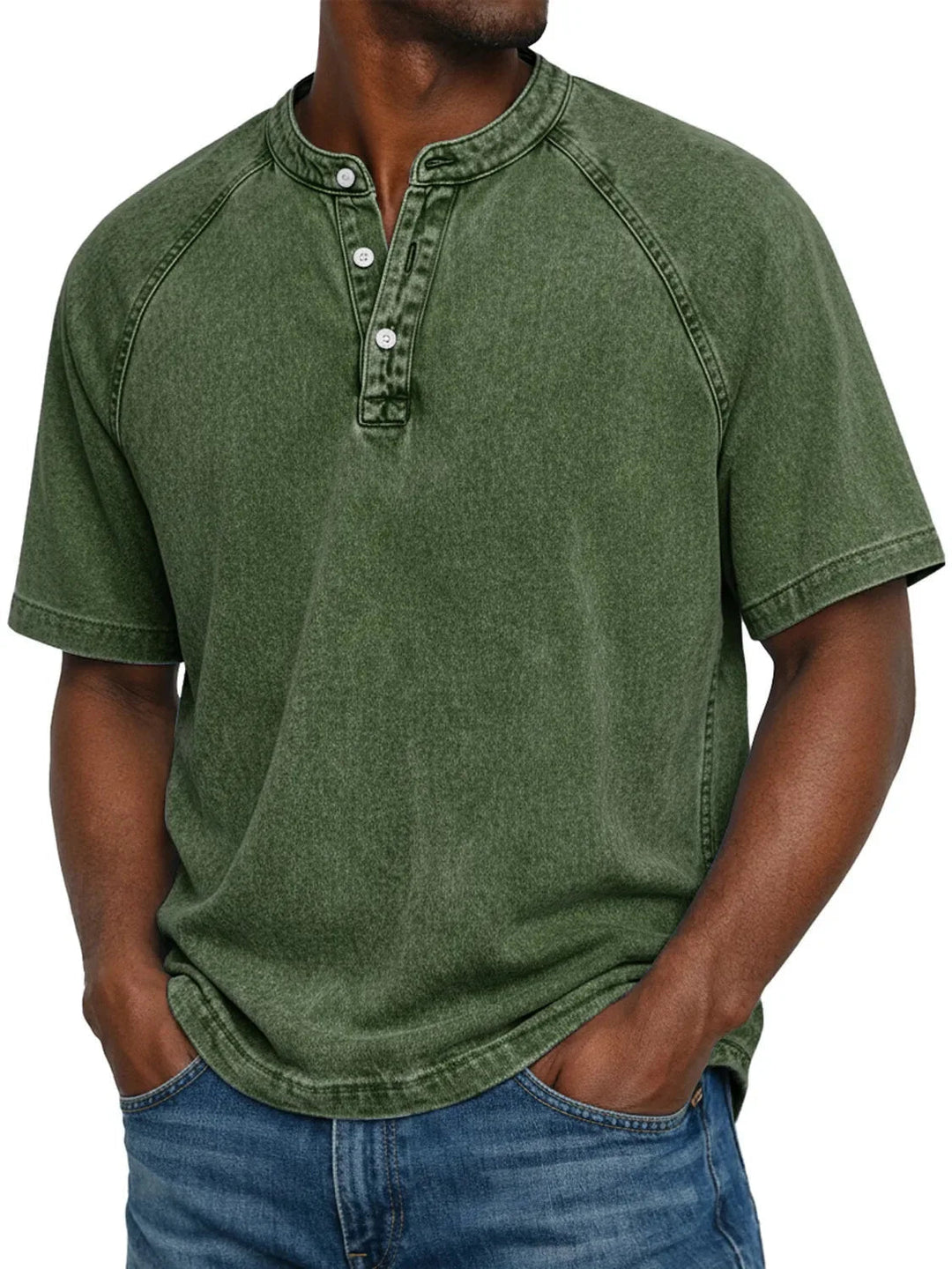 Men's Washed Henley Short Sleeve Casual T-Shirt with Raglan Sleeves 7