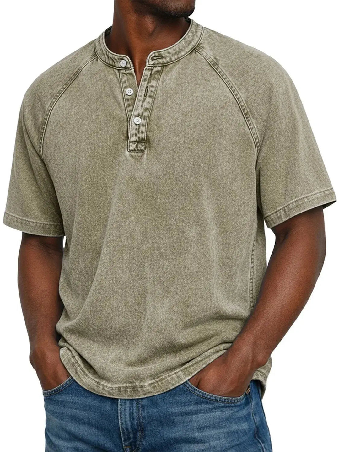 Men's Washed Henley Short Sleeve Casual T-Shirt with Raglan Sleeves 9