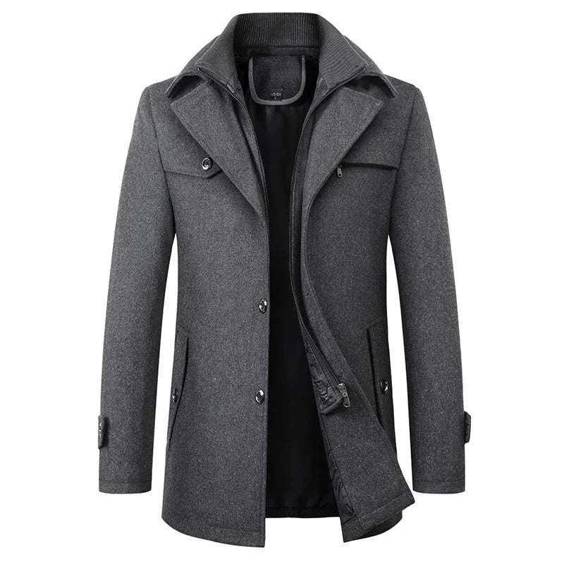 Men's Mid-Length Peacoat Jacket with Zip-Through Inner Layer 2