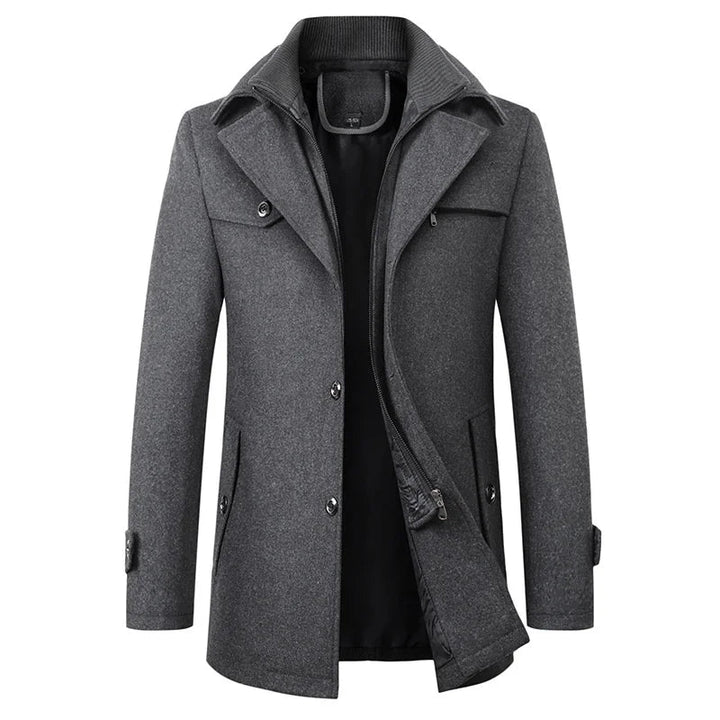 Men's Mid-Length Peacoat Jacket with Zip-Through Inner Layer 2