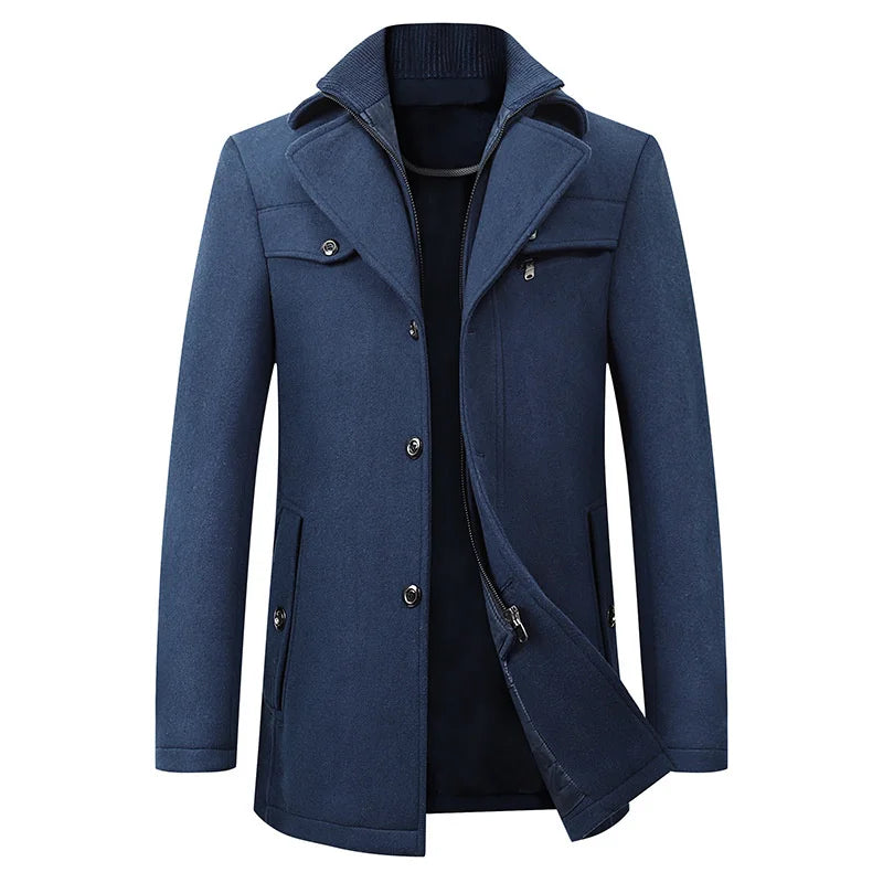 Men's Mid-Length Peacoat Jacket with Zip-Through Inner Layer 3