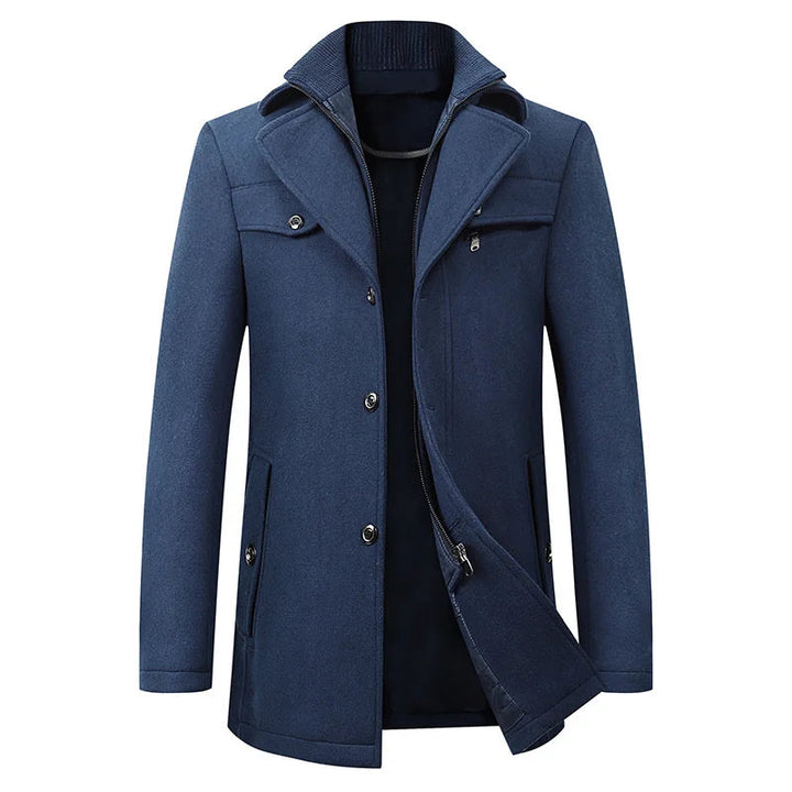 Men's Mid-Length Peacoat Jacket with Zip-Through Inner Layer 3