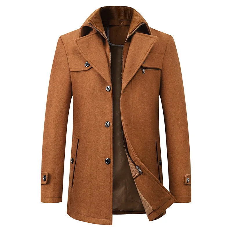 Men's Mid-Length Peacoat Jacket with Zip-Through Inner Layer 5