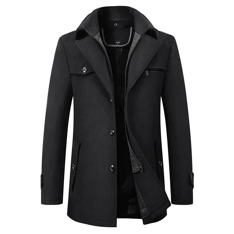 Men's Mid-Length Peacoat Jacket with Zip-Through Inner Layer 1