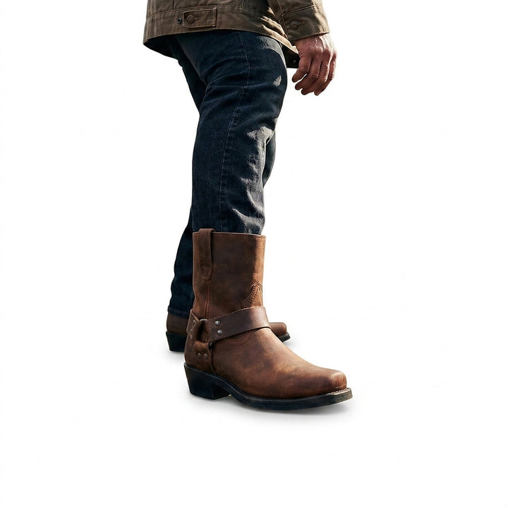 Men's Mid-Calf Cowboy Boots with Decorative Strap 1