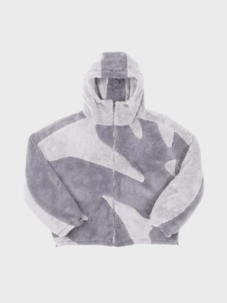 Men's Hooded Fleece Jacket with Paneled Pattern Design 2