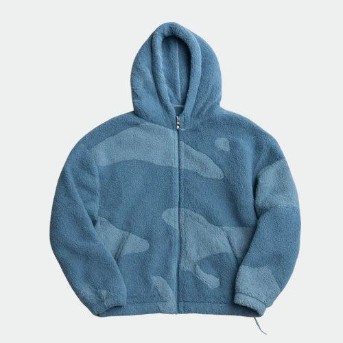 Men's Hooded Fleece Jacket with Paneled Pattern Design 3