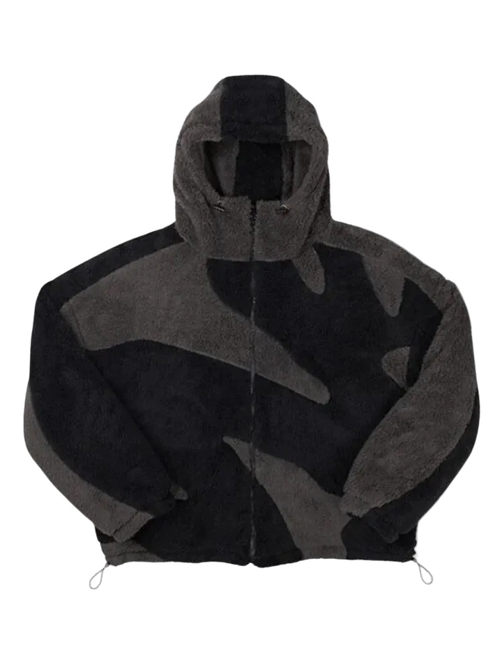 Men's Hooded Fleece Jacket with Paneled Pattern Design 1