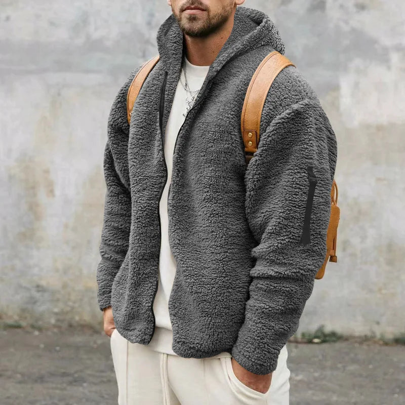 Men's Hooded Jacket with Front Zipper and Long Sleeves 2