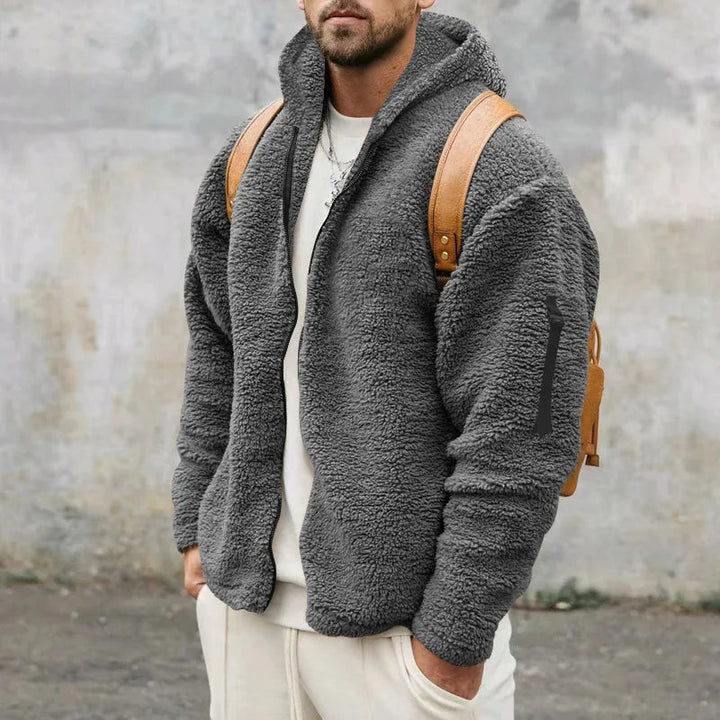 Men's Hooded Jacket with Front Zipper and Long Sleeves 2