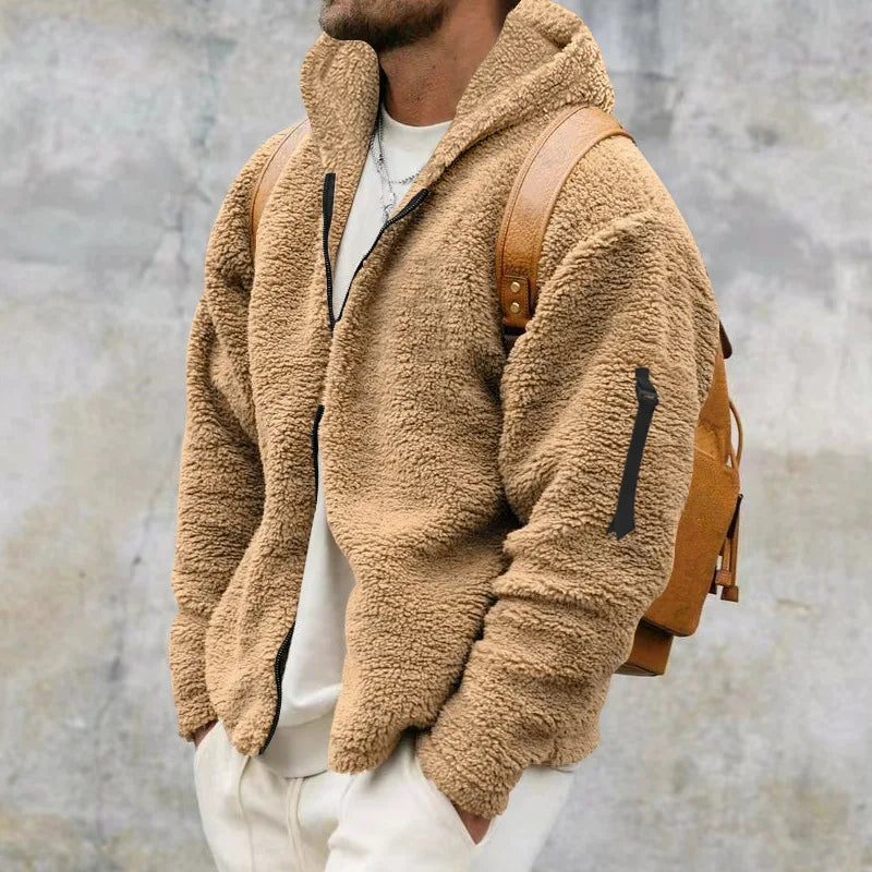 Men's Hooded Jacket with Front Zipper and Long Sleeves 3